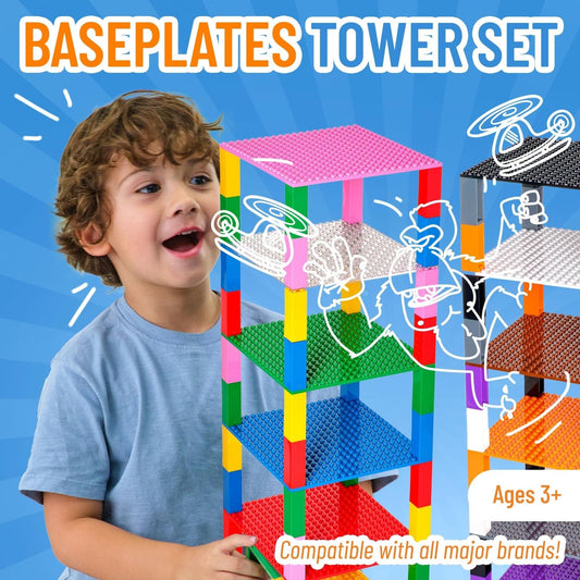 Strictly Briks display tower built with stackable baseplates