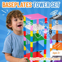 Strictly Briks display tower built with stackable baseplates