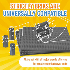 Strictly Briks baseplates shown with LEGO bricks for versatile construction
