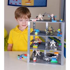 Parking garage concept built on Strictly Briks baseplates with stackable levels