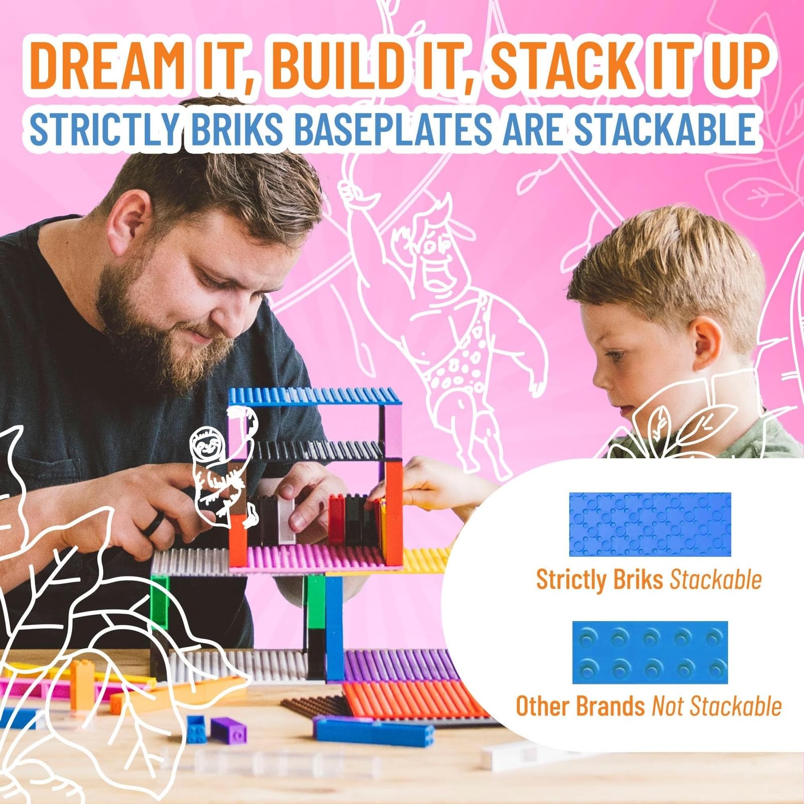 Strictly Briks 6x6 baseplates forming stacked towers
