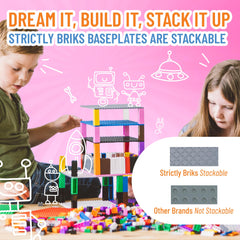 Strictly Briks durable plastic baseplates shown in a close-up for durability.