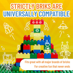 Strictly Briks blocks are compatible with LEGO and Duplo for mix-and-match builds.