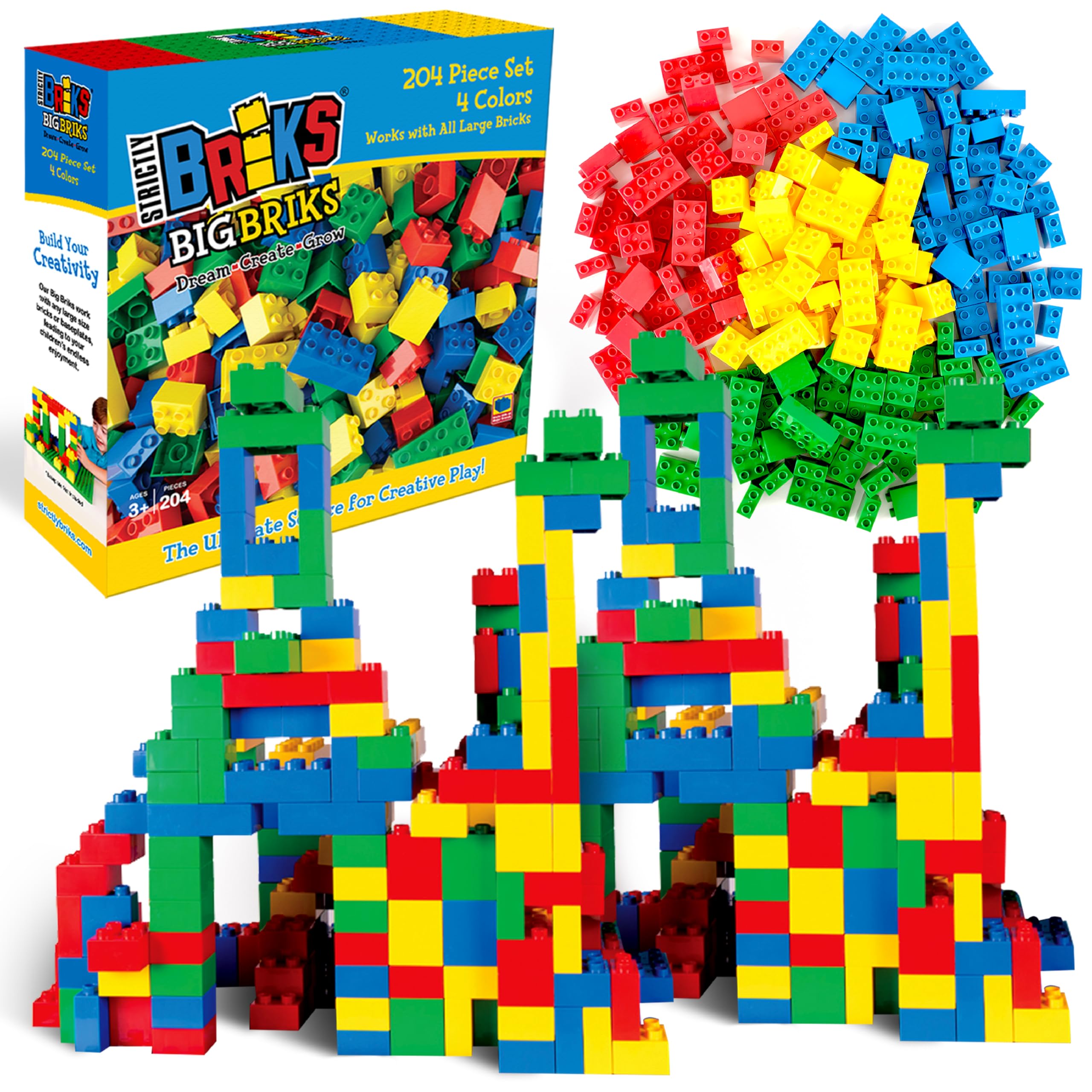 Strictly Briks giant interlocking blocks promote creative play and fine motor skills.