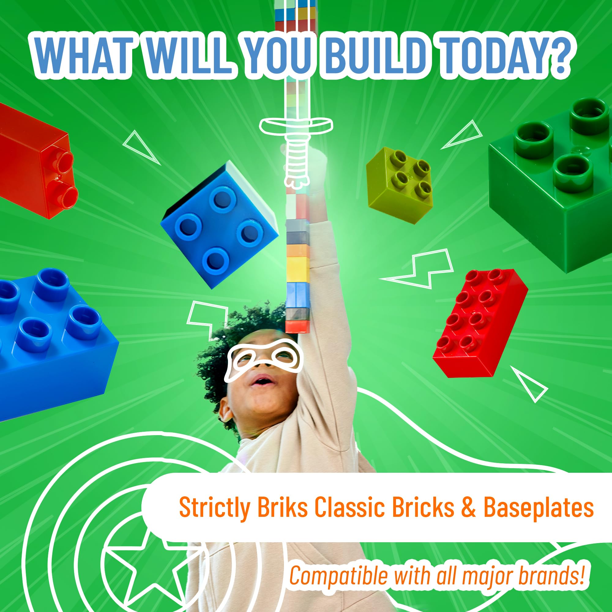 Strictly Briks kids building on a table with bricks demonstrating versatility.