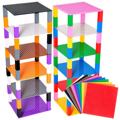 Strictly Briks rainbow stackable baseplates arranged for a colorful display