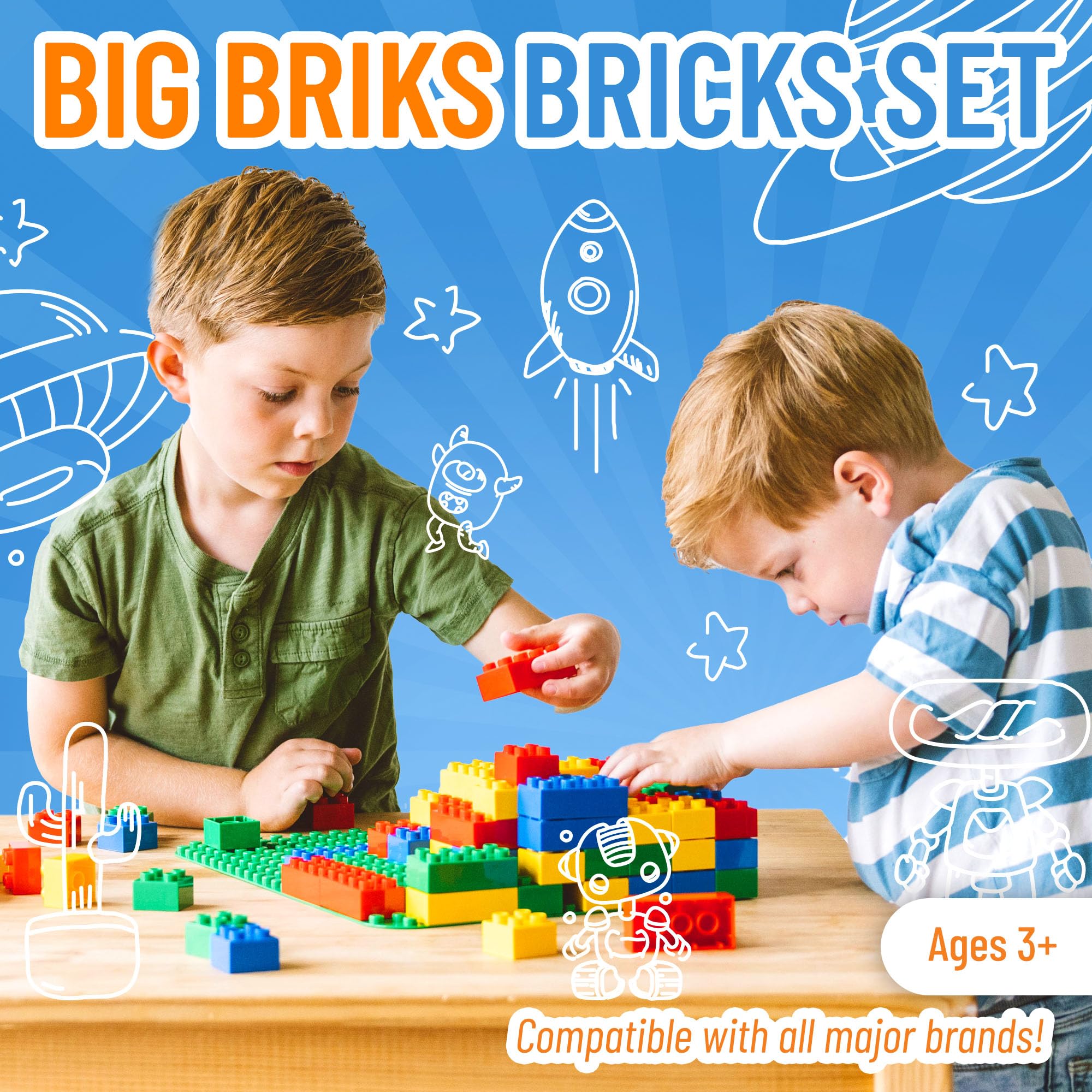 Strictly Briks colorful blocks support hand-eye coordination during tower building.