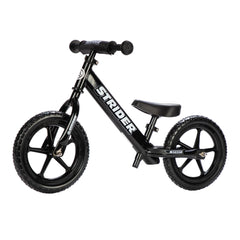 Strider 12-inch balance bike front view highlights a lightweight, kid-friendly ride.