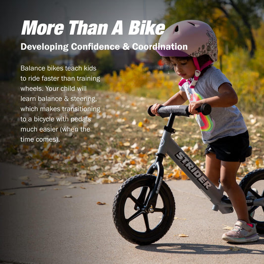 Strider 12” Sport Bike matte gray side view for growing kids