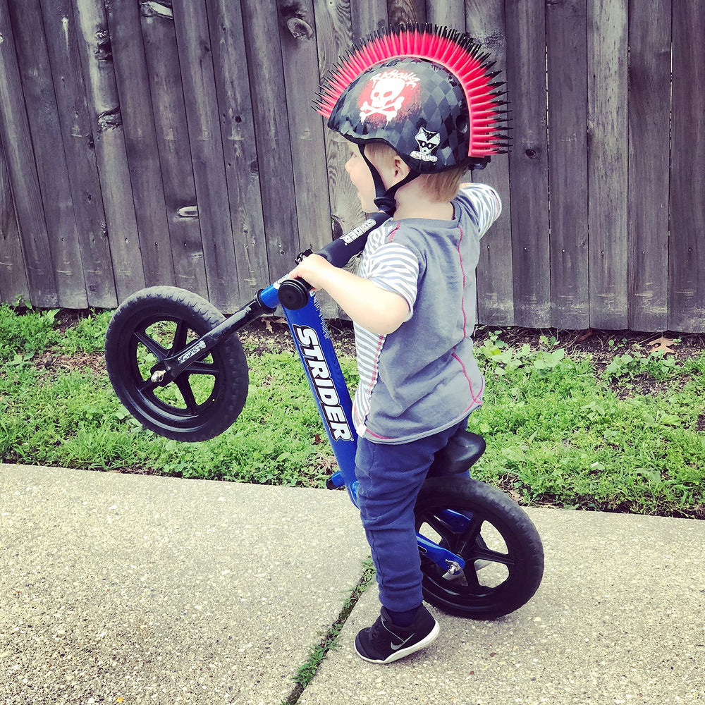 Strider balance bike 12-inch blue mini grips aid tiny hands grip.