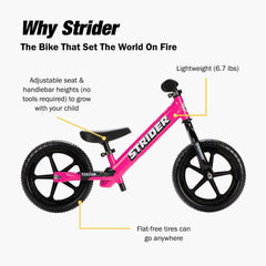 Strider padded seat cushions young riders for longer sessions.