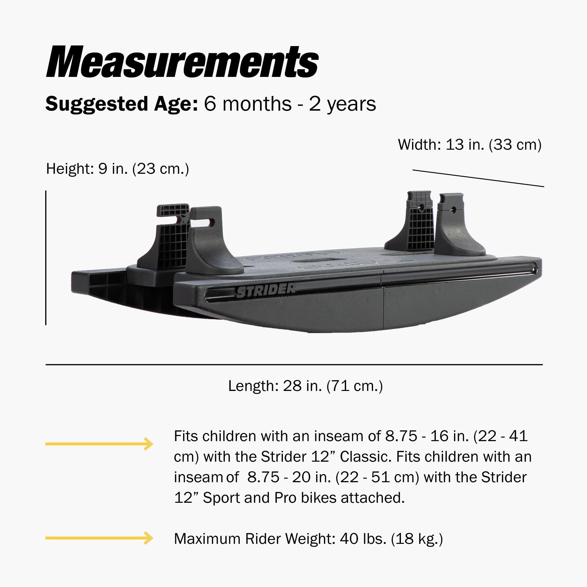 Strider rocking base suitable for ages 6 months to 2 years during early riding adventures.