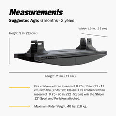 Strider rocking base suitable for ages 6 months to 2 years during early riding adventures.