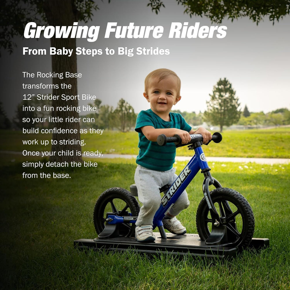 Strider rocking base attachment shown, enabling safe rocking play.