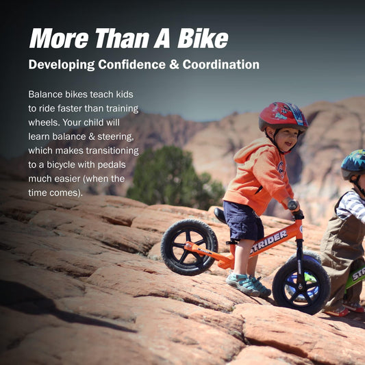 Strider orange safety pad protects tiny riders on the bike
