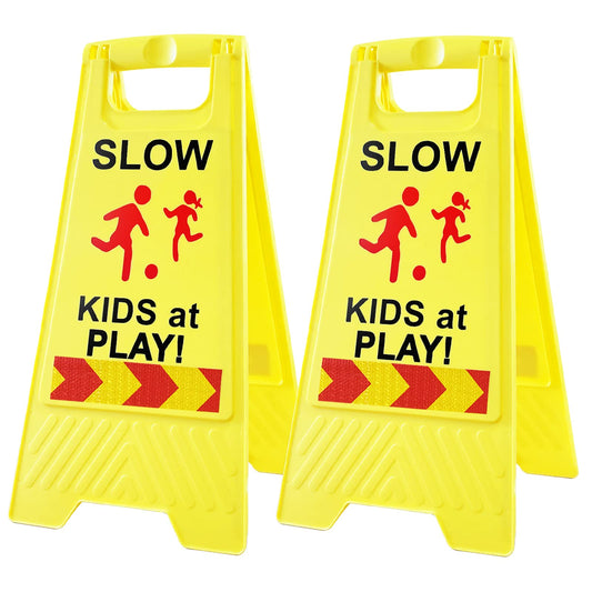 StrLon Slow Kids Sign front view with reflective tape to alert drivers at a distance