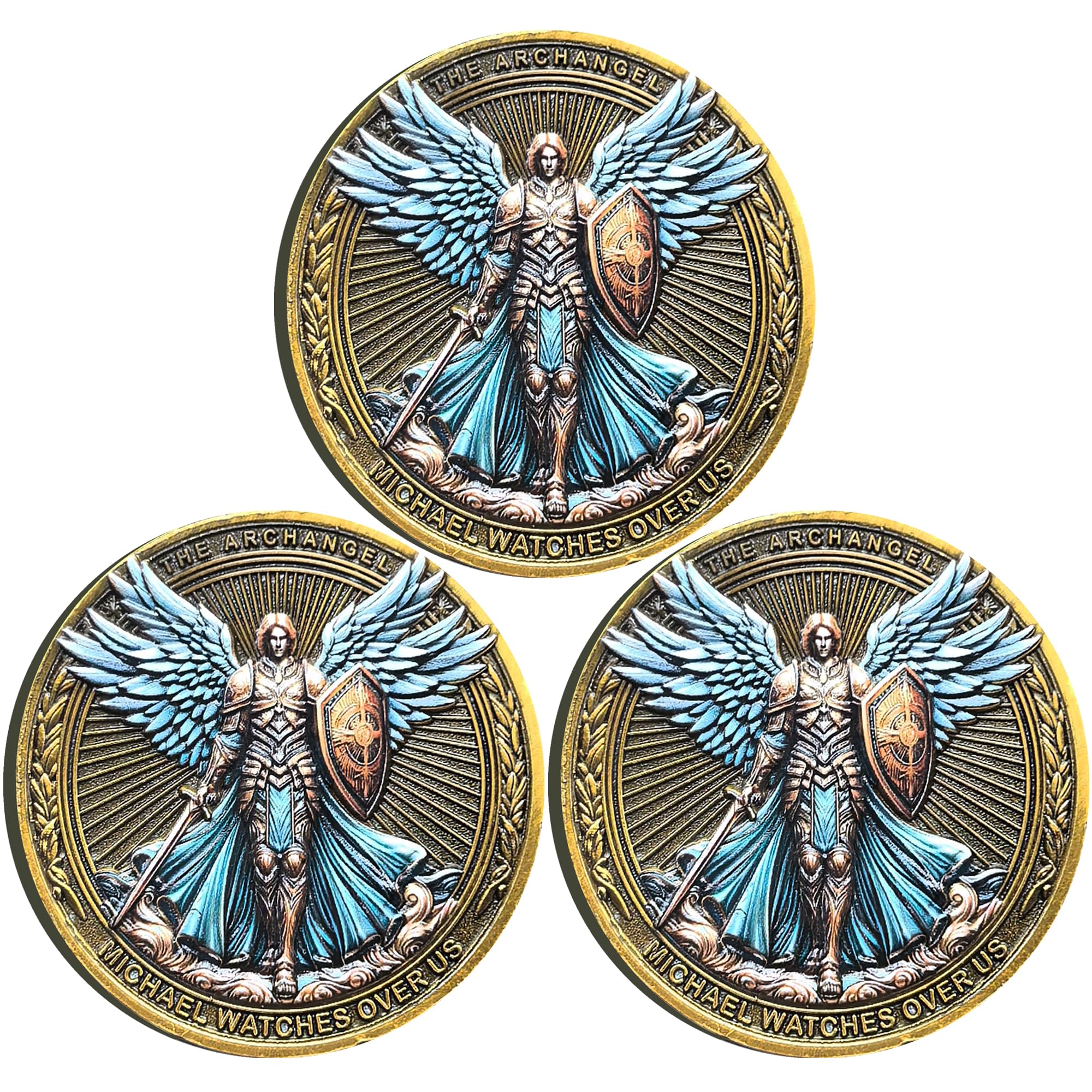 Strugglejewelry Archangel Michael challenge coin front view for daily protection carry
