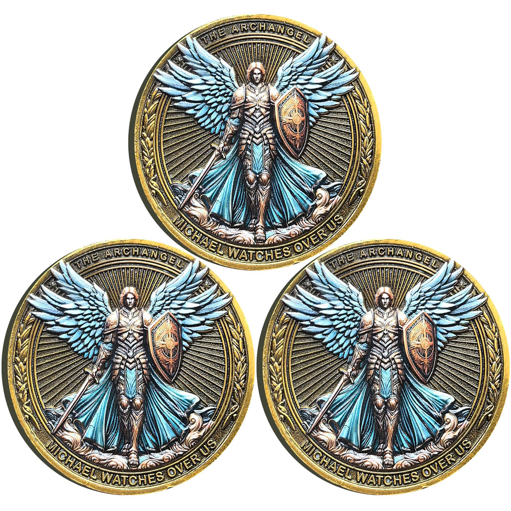 Strugglejewelry Archangel Michael challenge coin front view for daily protection carry