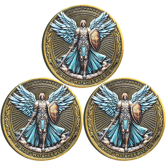 Strugglejewelry Archangel Michael challenge coin front view for daily protection carry