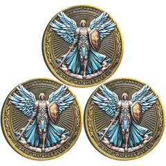 Strugglejewelry Archangel Michael challenge coin front view for daily protection carry