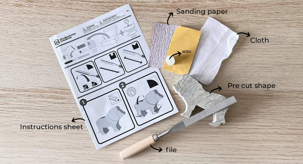 STUDIOSTONE Creative two-grade sandpaper set for smooth finishes.