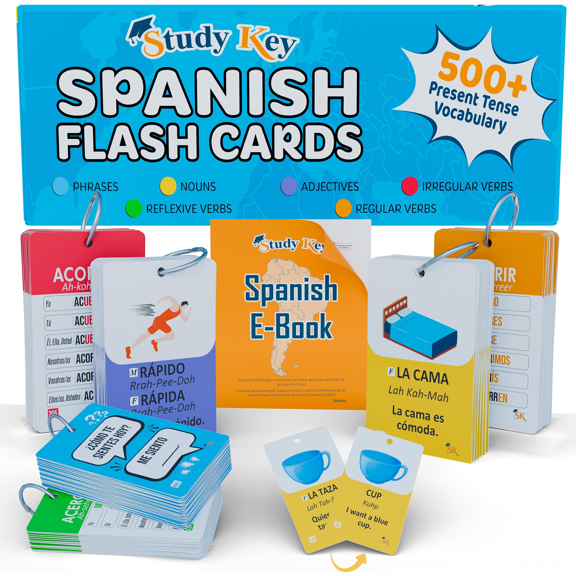 Study Key 500+ Spanish flash cards cover image for beginner learning