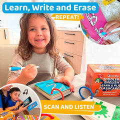 Study Key vibrant print letters card shows uppercase and lowercase recognition.
