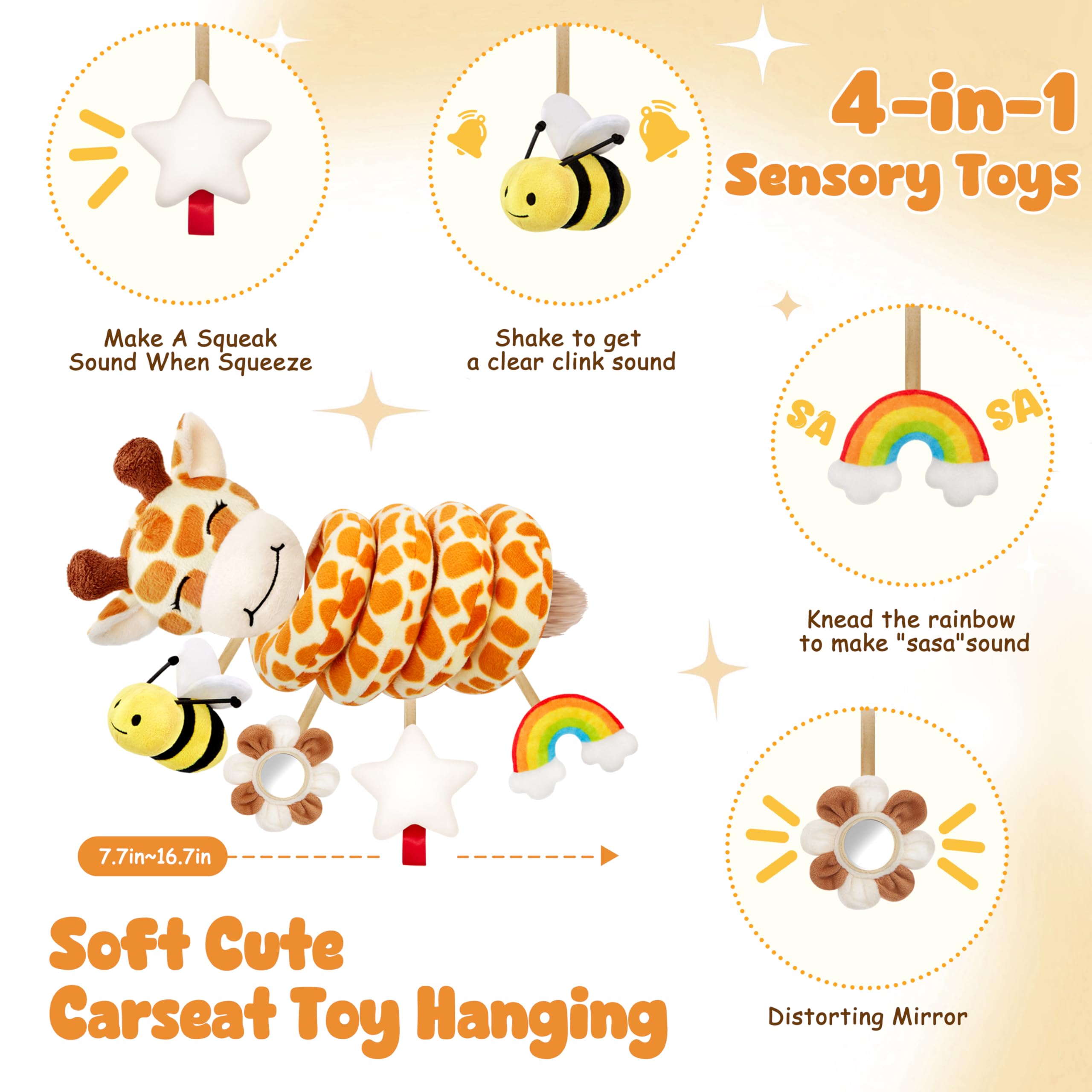 Stuffed Giraffe Flower Mirror captures attention with reflective play
