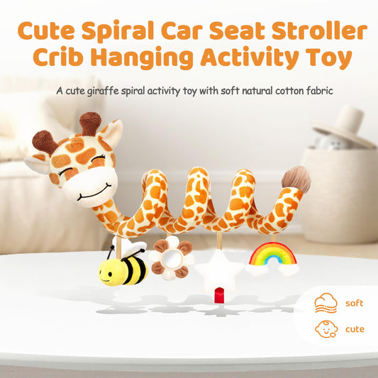 Stuffed Giraffe Rainbow Hanging component promotes curiosity during stroller outings
