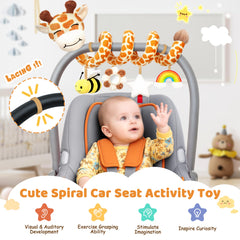 Stuffed Giraffe Squeaker Bells stimulate auditory attention on the go