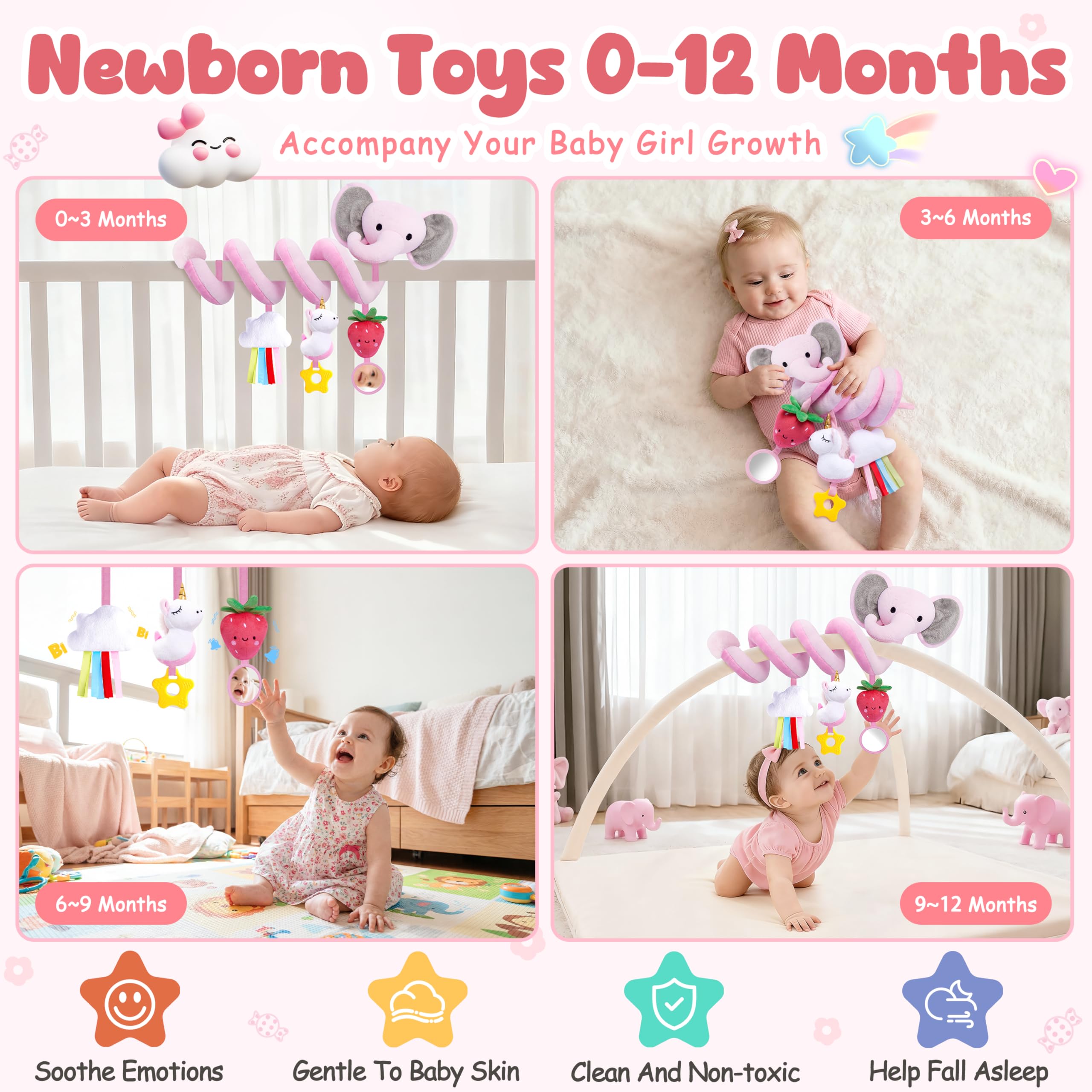 Stuffed unicorn plush with crinkle and bells for engaging sounds.