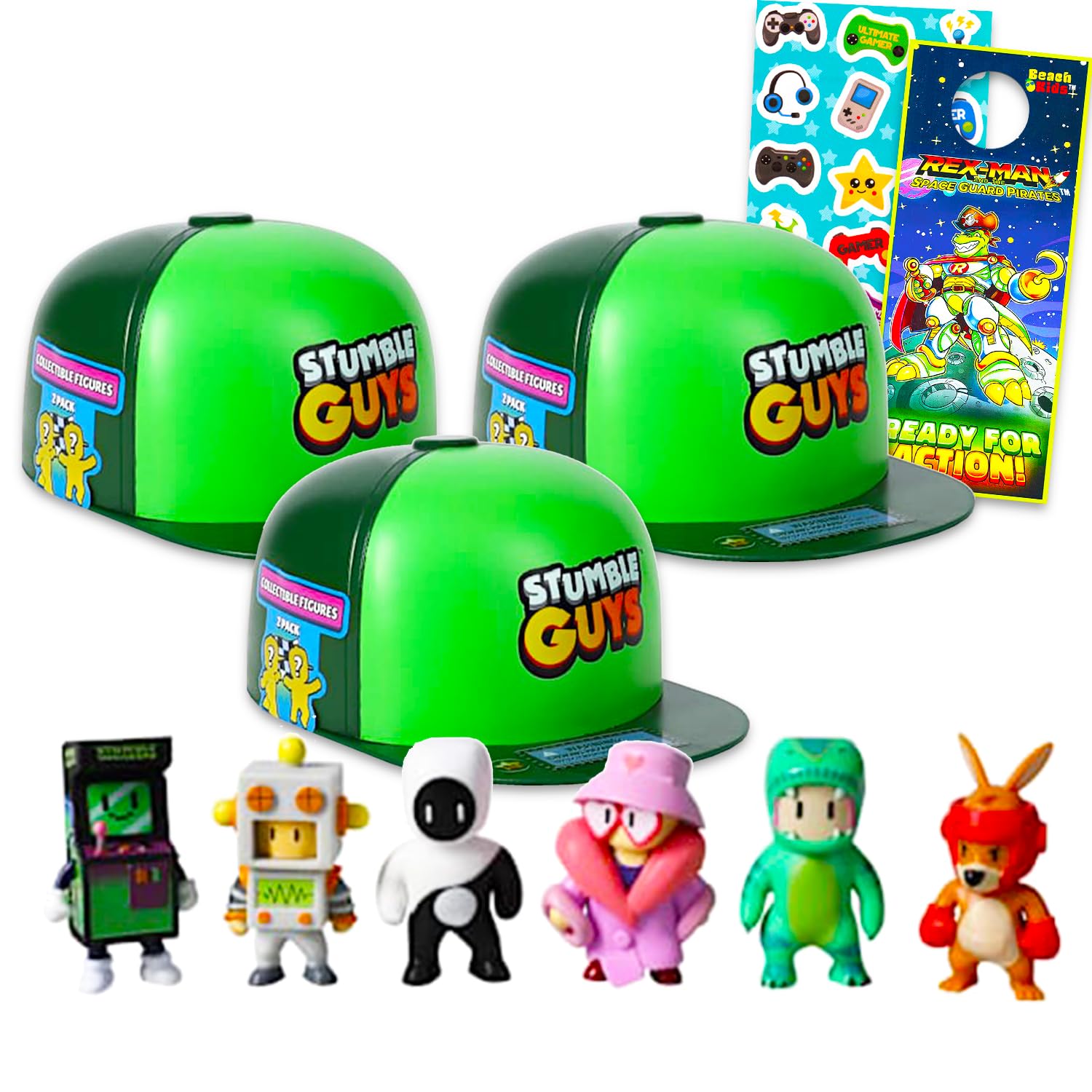 Stumble Guys mystery toy set with three blind bags, ideal party favors.