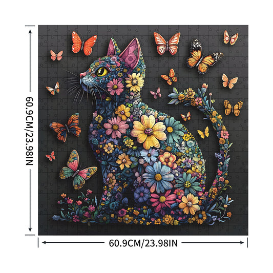STYISHANG black cat flower design puzzle with striking contrast