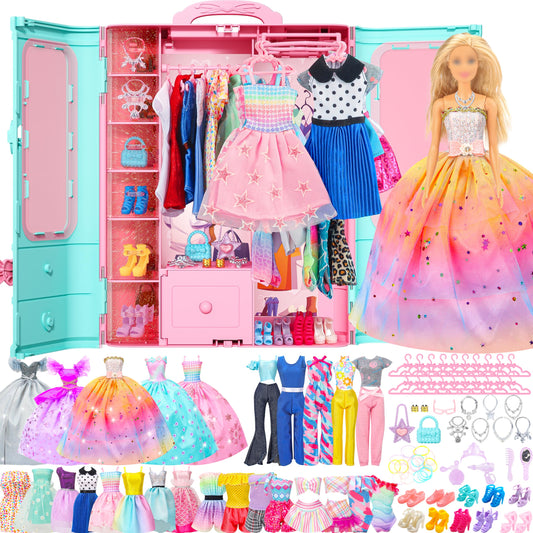Style Shine doll closet showing organized storage for outfits and accessories.