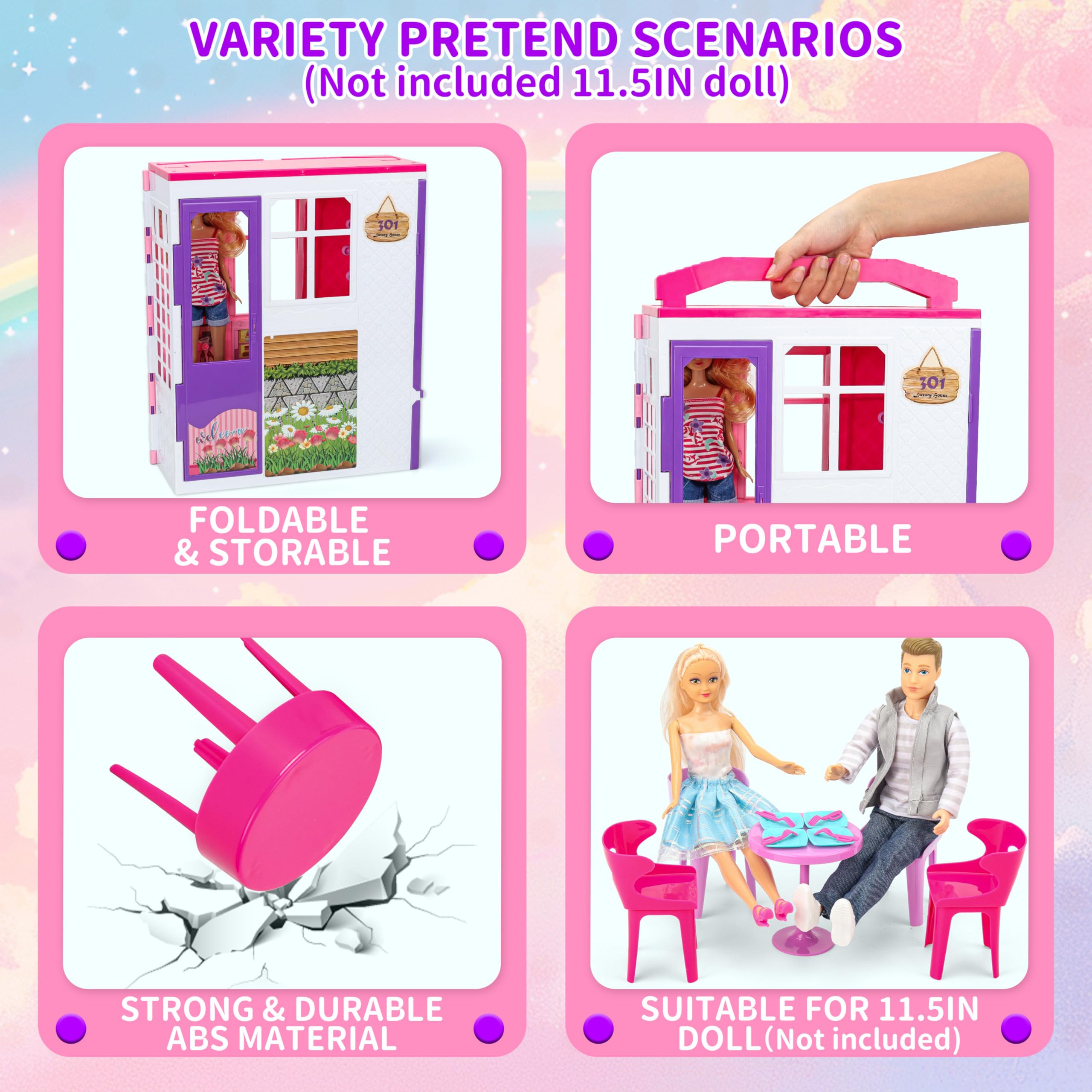 Style Shine Doll House bathroom with toilet supports daily routine pretend play.