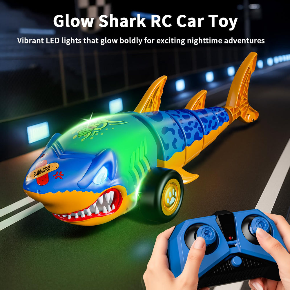 suangrc RC Shark Car 2.4GHz remote for easy multi-child play.