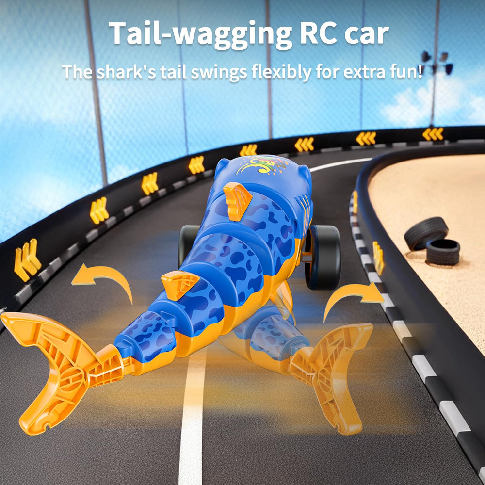 suangrc RC Shark Car with LED lights for day and night play.