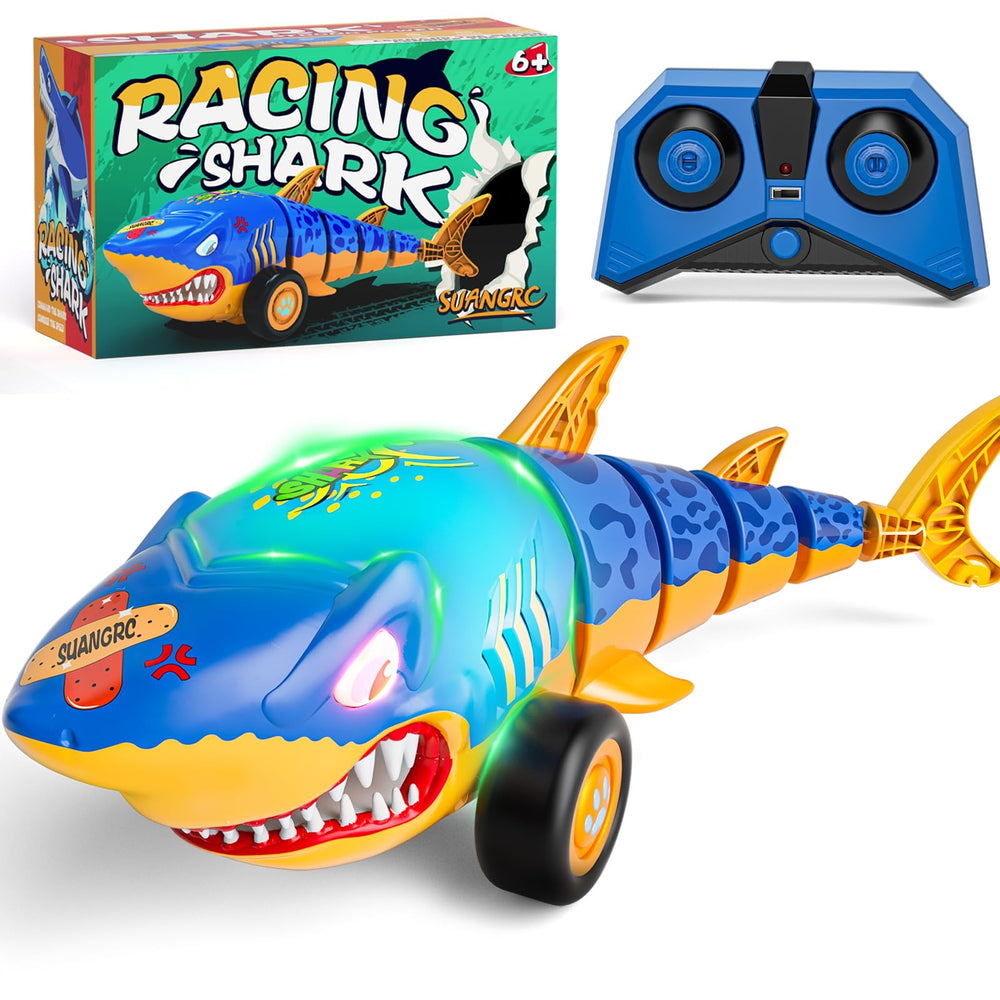 suangrc RC Shark Car remote control for kids, precise steering for indoor fun.