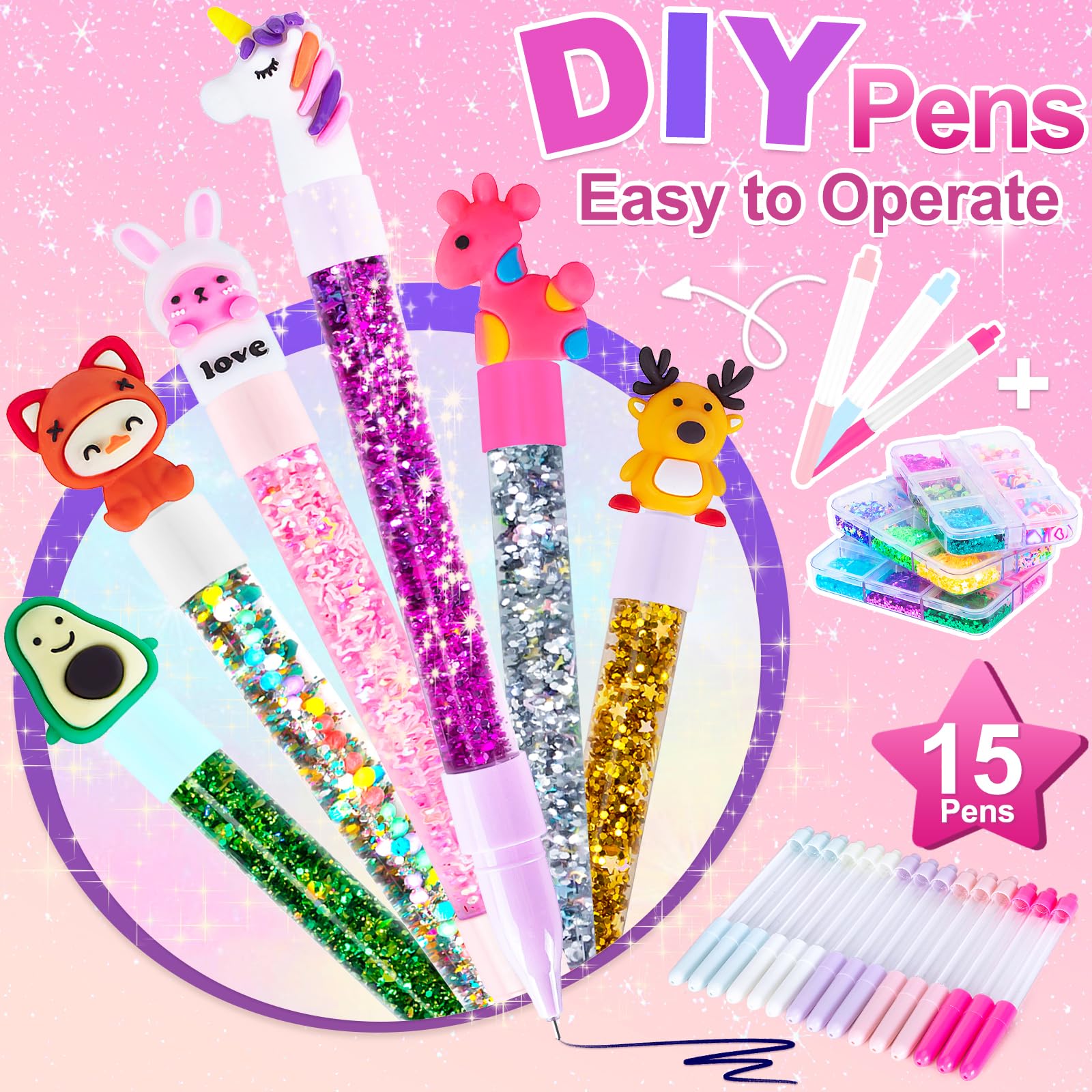 Subao Pen Creator Studio contents: glitter pens ready for sparkly art projects