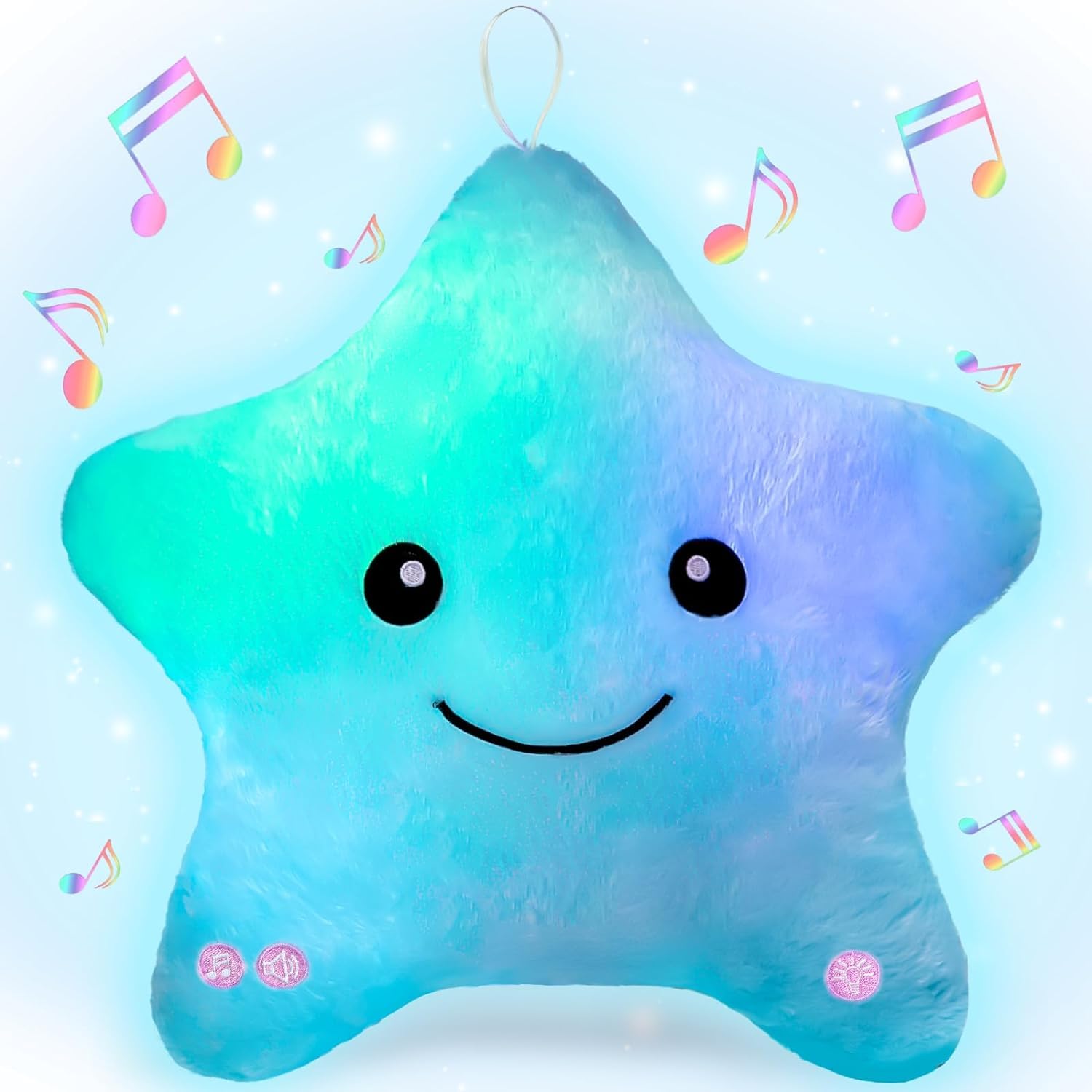 Subao sensory star pillow blue glows softly to soothe and calm during rest.