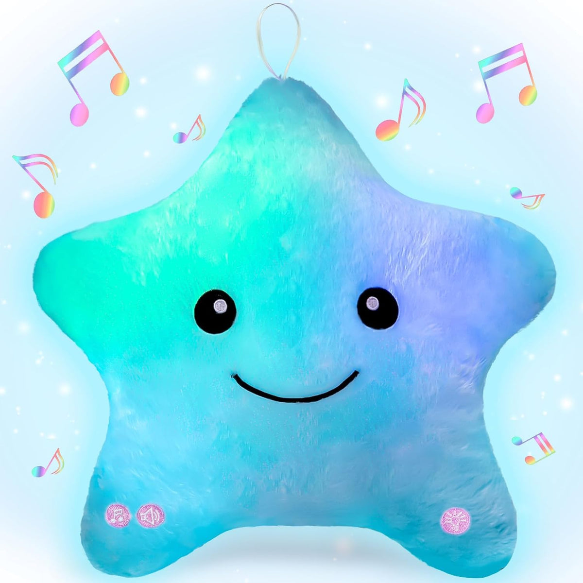 Subao sensory star pillow blue glows softly to soothe and calm during rest.