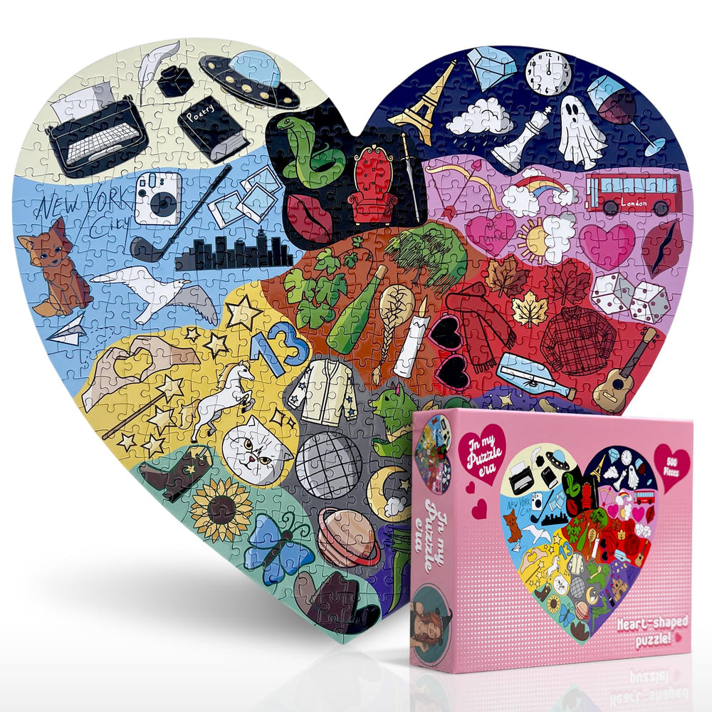 SUBURBAN WITCH CO ERAS heart-puzzle box showcasing bold pop art design for display
