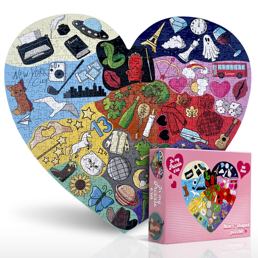SUBURBAN WITCH CO ERAS heart-puzzle box showcasing bold pop art design for display
