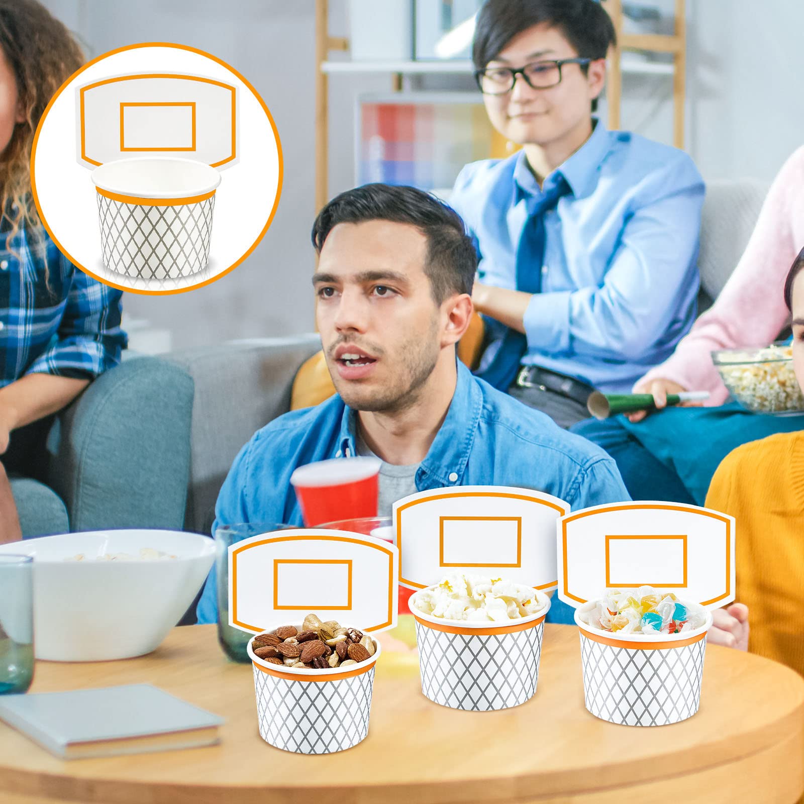 Suclain bright color basketball cups add vibrant decor and easy serving.