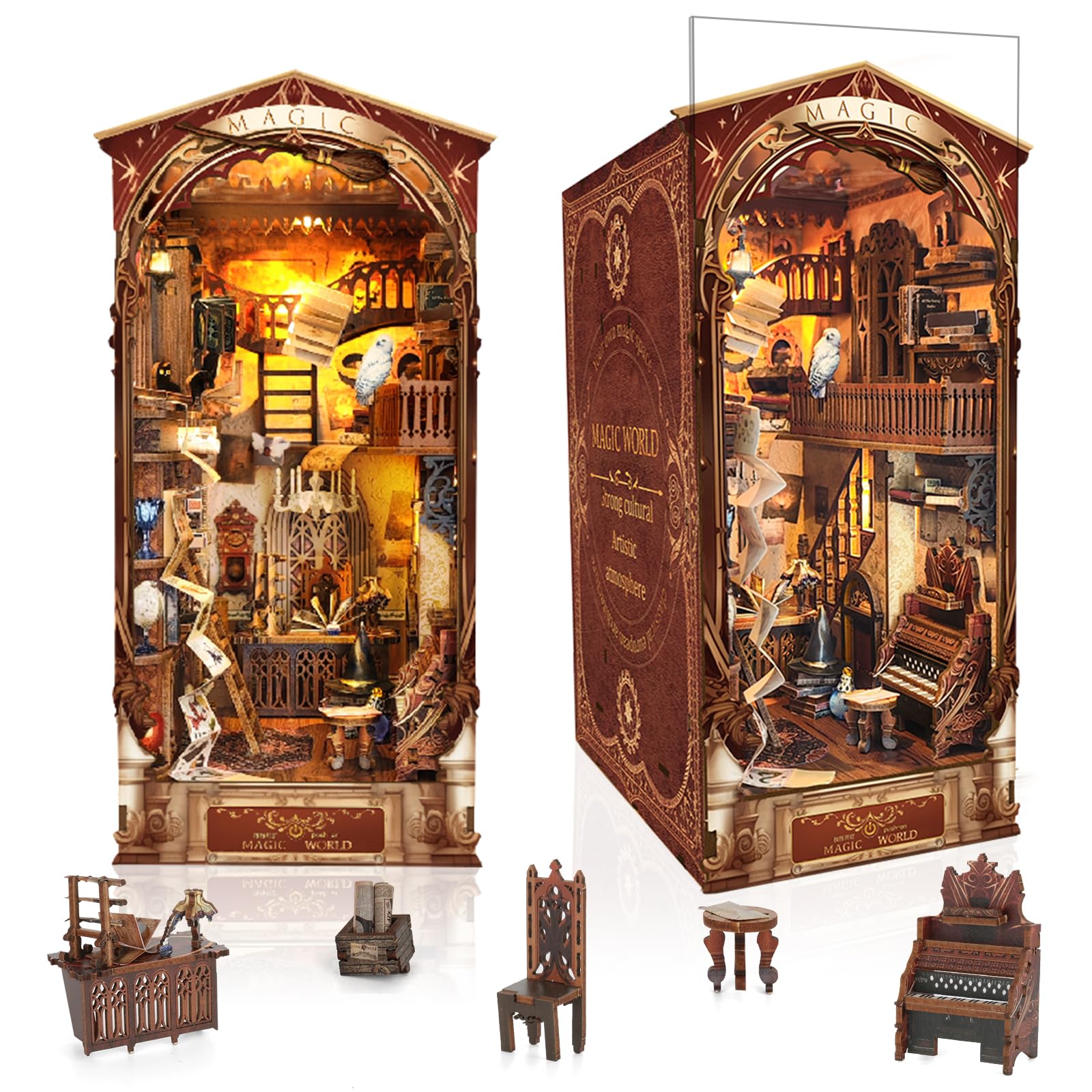 SUDOPOR DIY Book Nook Kit cover shown, a magical world ready for shelf display