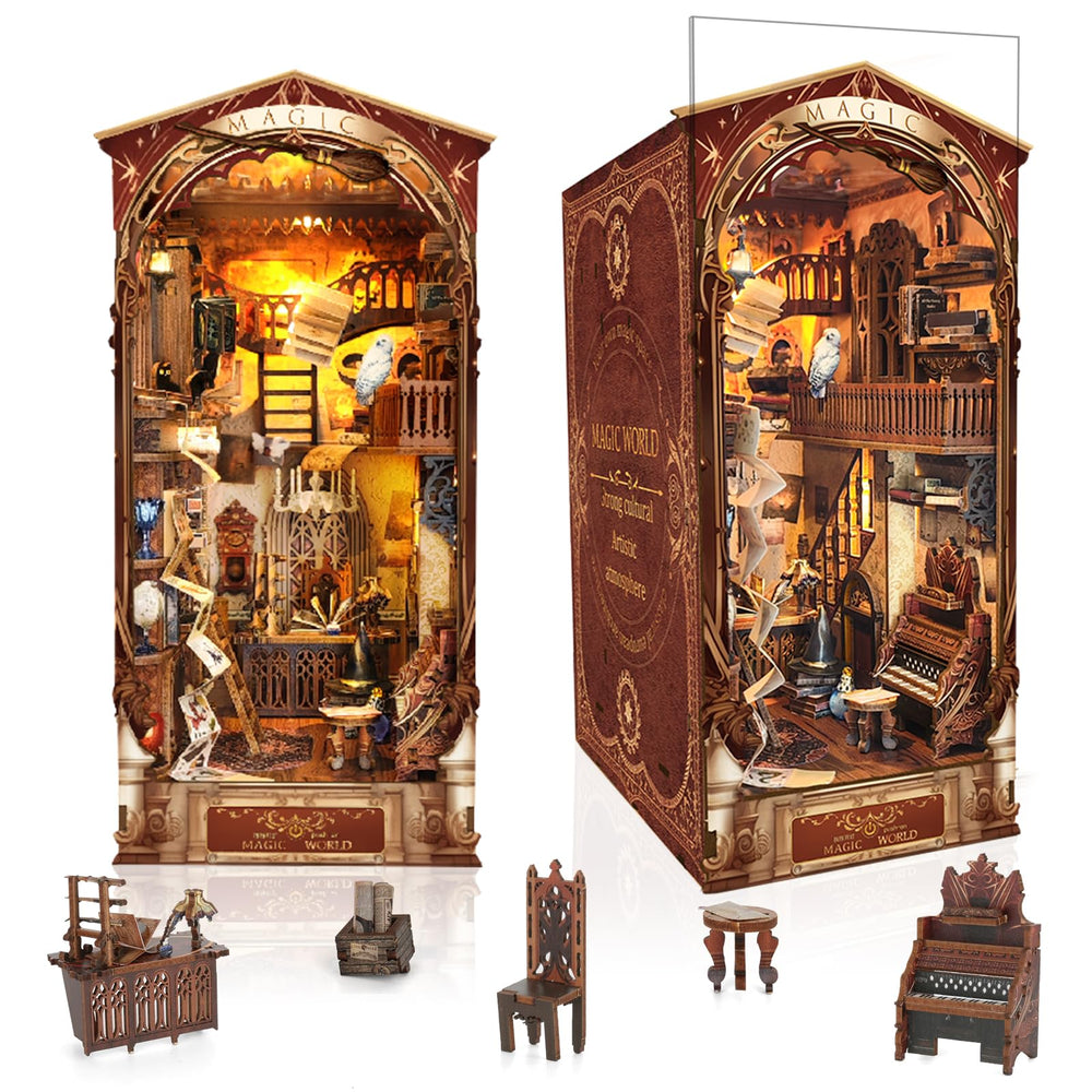 SUDOPOR DIY Book Nook Kit cover shown, a magical world ready for shelf display