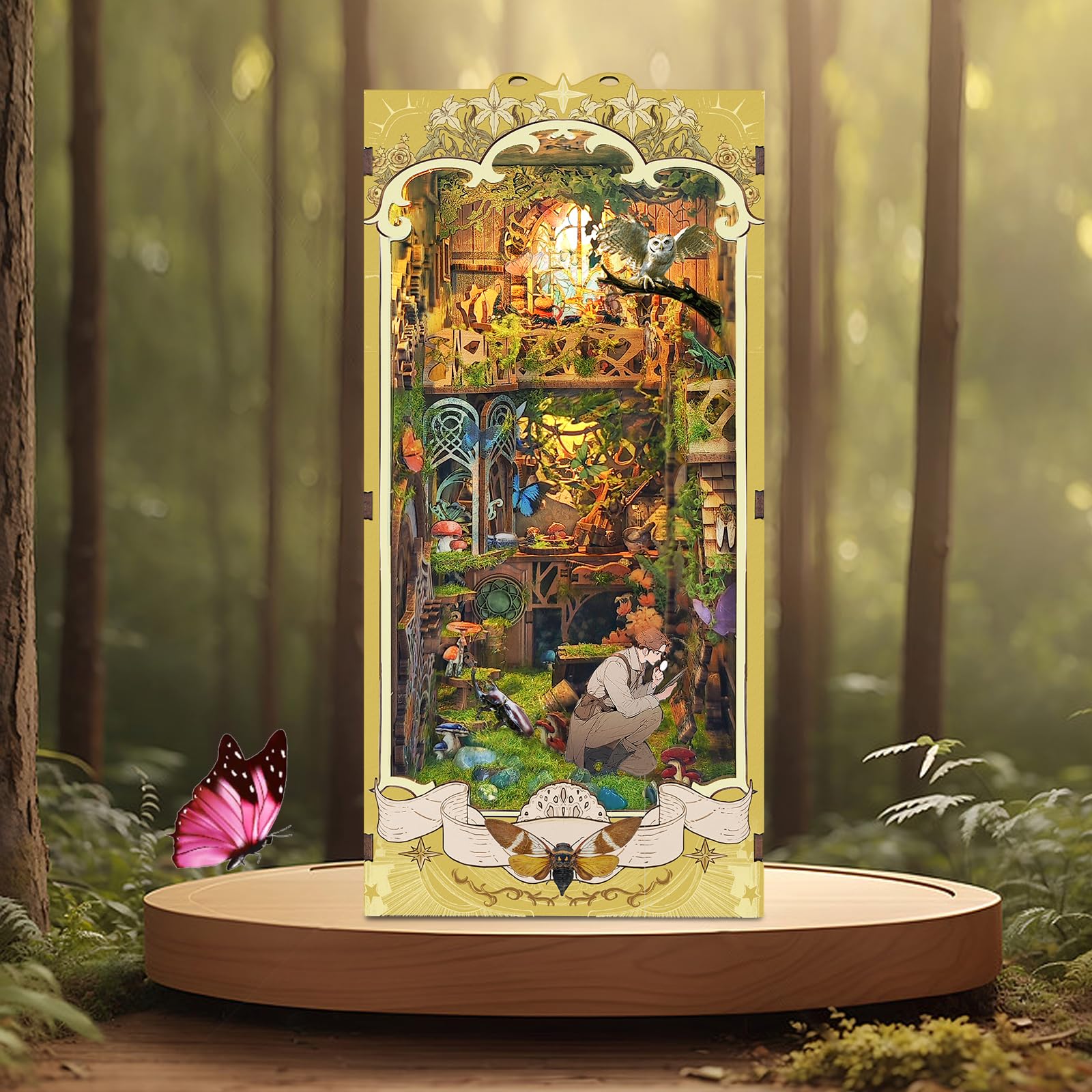 SUDOPOR DIY Book Nook Kit dust cover protecting miniature details during display