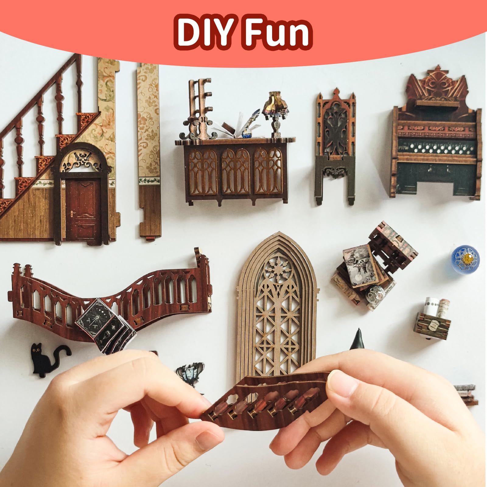 SUDOPOR DIY Book Nook Kit with LED lighting enhances cozy decor
