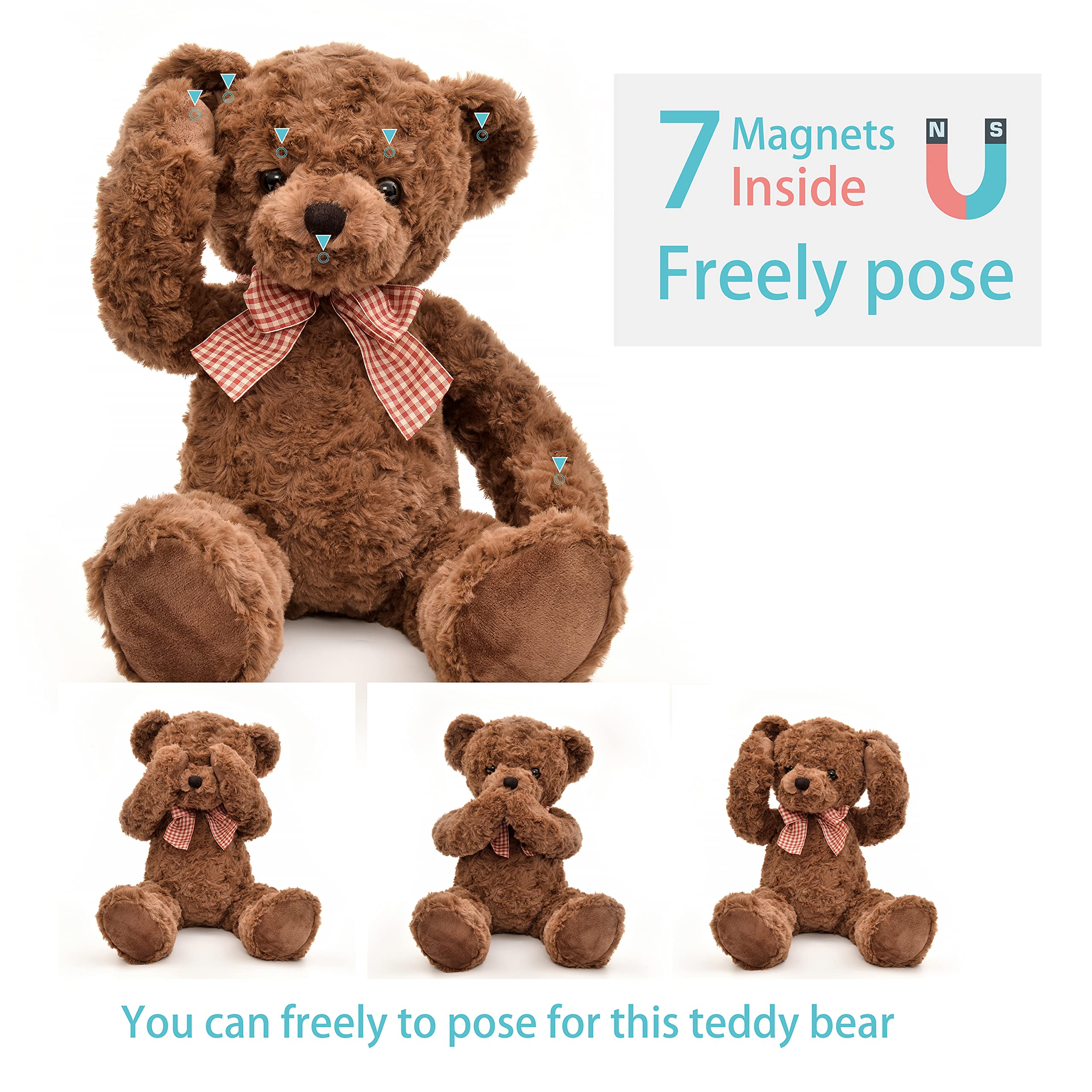 Suepcuddly 20-inch posed teddy bear ears poseable for versatile expressions.