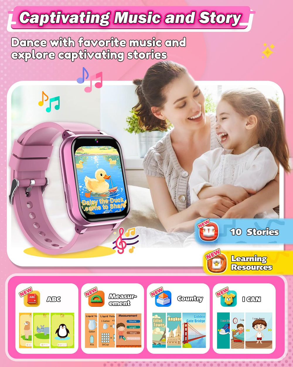 Sueseip watch includes MP3 audio stories for bedtime and travel.